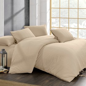 Resim Byanca 100% Cotton Embroidered Piece Dyed Duvet Cover Set Beige 