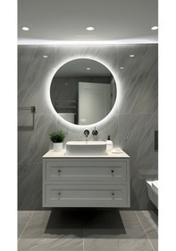 Resim Digital Hayat Buğu Çözücü Dokunmatik Dimlenebilir Yuvarlak Ayna Beyaz Işıklı Led Dekoratif Banyo Makyaj Aynası 50cm - 80cm Beyaz 