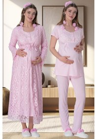Resim Mecit Pijama Mecit 6060 Bayan Pembe Sabahlık Gecelik Pijama Hamile Lohusa Set 001 