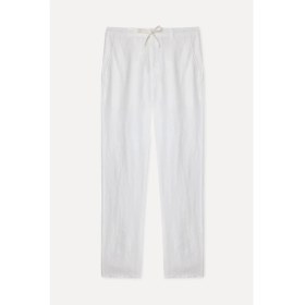Resim Mudo Erkek Beyaz Straight Fit Keten Pantolon 