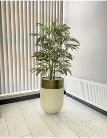 Resim Dekoratif Eskitme Darbuka Beyaz Saksı 60cm 