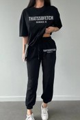 Resim DUBU BUTİK Series 6 T-shirt Eşofman Altı Jogger- Siyah Baskılı Alt Üst Eşofman Takımı Oversize Bisiklet Yaka 