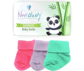 Resim Novibaby 3'lü Bambu Yenidoğan Bebek Çorabı I Purple Candy I 0-6 Ay 