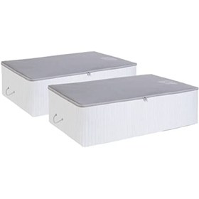 Resim GARENTAS Gri Çizgili Baza Altı Hurç Seti - 2 Adet, 74 x 46 x 22 cm, Eşyalarınızı Düzenleyin 