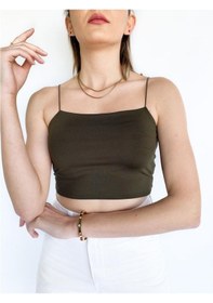 Resim Kadın Ip Askılı Haki Crop Body (544306722) 