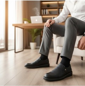 Resim Enoch Erkek Siyah Hakiki Deri Klasik Ayakkabı Mikro Dokulu Saya Ve Bağcıksız Comfort Tabanlı Günlük Model Siyah 