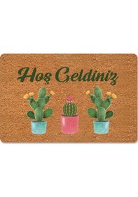 Resim Kaktüsler Temalı Coco Görünümlü Dekoratif Kapı Önü Ve Iç Mekan Paspası Bebek Mavisi 