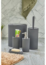 Resim Line 5 Parça Yuvarlak Banyo Seti - Çöp Kovası Wc Fırçası Sıvı-katı Sabunluk Diş Fırças Antrasit 