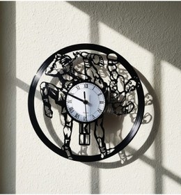 Resim Boksör Temalı Geri Dönüşüm El Emeği Plak Duvar Saati Siyah 