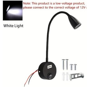 Resim Xuweiwei Rv Okuma Işığı 3w Beyaz Işık Duvara Monte Esnek Kaz Boynuzu Led Spot Aydınlatma Düğme Anahtarlı Kamp Arabası Seyahat Römork Yatak Için Dc12 24v 