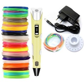 Resim Sarı Renk 3D Pen Kalem Yazıcı ve 20 M Pla Filament 10 Renk x 2 M 