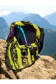Resim SARİSSA BİSİKLET Tex 710 Jet Maske Bisiklet Motosiklet Kayak Çok Amaçlı Maske Mor Camlı Gözlük Yeşil Siyah 