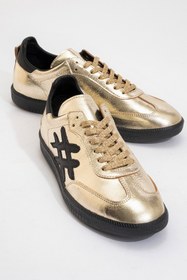 Resim Dericlub Marine Kadın Günlük Bağcıklı Spor Ayakkabı Gerçek Deri Altın/siyah 