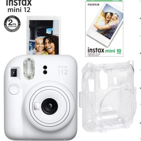 Resim Instax Mini 12 Beyaz Fotoğraf Makinesi-10'lu Film ve Şeffaf Kılıf Seti 
