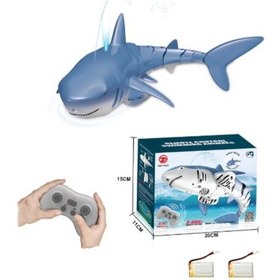Resim Uzaktan Kumandalı Köpekbalığı Oyuncak 2.4ghz Rc Köpekbalığı Yüzme Havuzu İçin Led Işıklı Su Püskürtme 2 Pil 