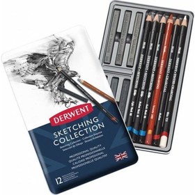 Resim Derwent Sketching Collection Karakalem Eskiz Çizim Seti Koleksiyonu 12'li Teneke Kutu 