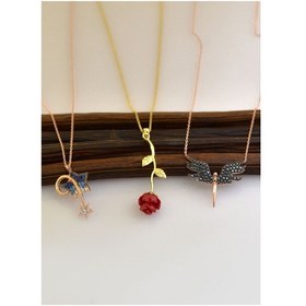 Resim Papatya Silver 925 Ayar Gümüş Gül, Kayan Yıldız, Siyah Mikail Meleği Kolye 