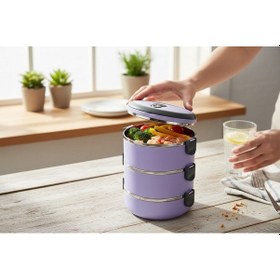 Resim 3 Katlı Vakumlu Yemek Termosu 3lü Sefer Tası Freshbox Serisi Mor Renk Mor 