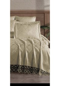 Resim Yıldız 3 Parça Fransız Dantelli Şönil Lux Pike Takımı Bej 