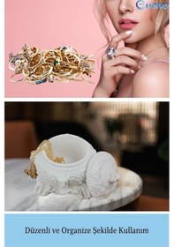 Resim Dekoratif Kase Takı Kutusu Yüzük Kolye Kutusu Mum Tabağı Takı Organizer Kapaklı Model - Beyaz 