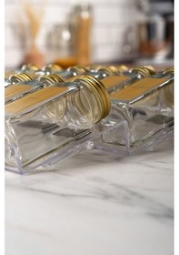 Resim 6'lı Şeffaf Pleksi Standlı Cam Baharatlık Seti Gold Kapaklı Etiketli Baharatlık Mh02gld06 Gold - Şeffaf 