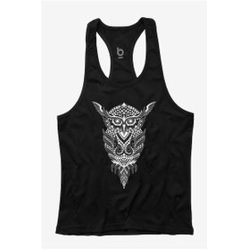 Resim Bluu Owl Fitness Gym Tank Top Sporcu Atleti Siyah 