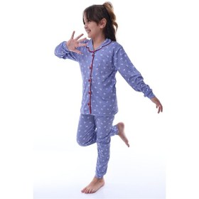 Resim Kız Çocuk %100 Pamuk Uzun Kollu Pijama Takımı Fiyonk Desenli Rahat Ev Giyim Seti Mor 