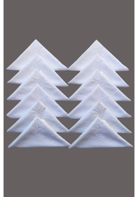 Resim Çiçek Işlemeli Bayan Mendili 12 Adet 28X28 Cm Pamuk - Beyaz 