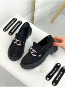 Resim ERVANIN BUTİĞİ Siyah Süet (FABİO) Üç Tokalı Kadın Loafer 