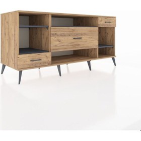 Resim Kronos Konsol 4 Raflı 3 Çekmeceli 176x59x83 Çam-antrasit/çam Antrasit/çam 