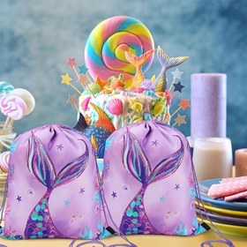 Resim 1 adet, Deniz Kızı Çizgili Çanta, Polyester Askılı Cebi, Deniz Kızı Temalı Doğum Günü Parti Ambalaj Çantaları, Mutlu Düğün Doğum Günü Dekorasyon Hediyelik Çanta, Deniz Altı Parti Dekorasyonları, Okyanus Deniz Dünyası Deniz Kızı Parti Çizgili Çanta, 27*34Cm 