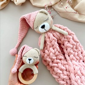 Resim Amigurumi Yumoş Uyku Ark - Uyku Arkadaşı ve Çıngırak Pembe 