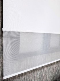 Resim Bbb Saten Çizgili Çift Mekanizmalı Tül Stor Perde Beyaz Mt1000 Beyaz 