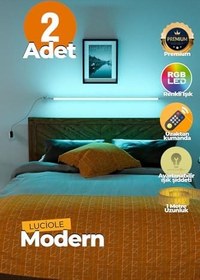 Resim Uzaktan Kumandalı Led Lambader 2 Adet Yatak Üstü, Tv Yanı,Oturma Odası - Rgb Çok Renkli Luciy2 