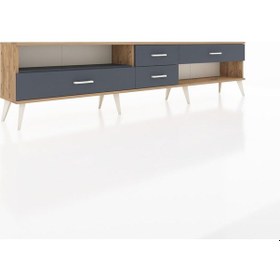 Resim Arges Tv Ünitesi Tek Raflı 4 Çekmeceli 220x30x51 Çam-antrasit Antrasıt/antrasıt - Atlas Çam 