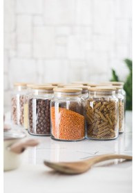 Resim 12 Lü Set Bambu Kapaklı Cam Kavanoz - Erzak Saklama Kabı 800 M... 