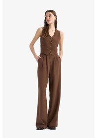 Resim DeFacto Wide Leg Fermuarlı Normal Bel Standart Boy Geniş Paça Keten Karışımlı Palazzo Pantolon E6210AX25SPBN254 
