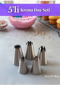 Resim Büyük Boy Krema Duy Seti 5'li Paslanmaz Pasta Cupcake Kurabiye Duyu Çelik Süsleme Başlıkları Set-4 Metalik Gri 
