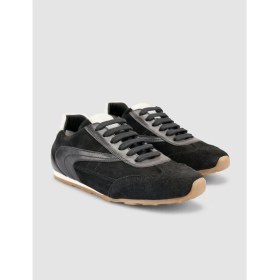 Resim Cabani %100 Hakiki Deri Siyah Süet Bağcıklı Kadın Sneaker 