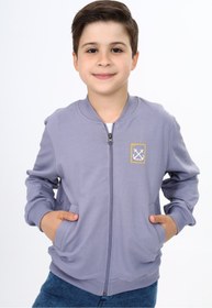 Resim Toontoy Koyu Gri Erkek Çocuk Kolej Yaka Fermuarlı Cepli Nakış Baskılı Örme Hırka - 2 İplik 
