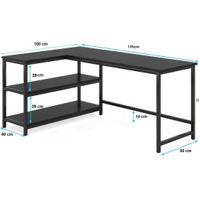Resim faween 89060 135cm L Masa Oyun Masası Çalışma Masası Kitaplıklı Masa Ofis Masası Yazı Masası Siyah 