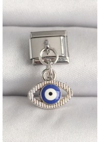 Resim 316l Çelik Gümüş Renk Nazar Boncuk Detaylı Göz Model Nomination Charm - Tj-bc1216 Çok Renkli 