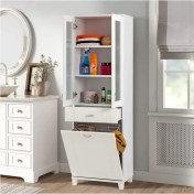 Resim Evistro Banyo ve Mutfak Dolabı Çamaşır Sepetli Pleksi Camlı Beyaz 