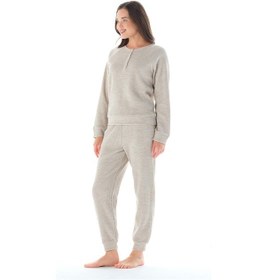 Resim Feyza Kadın Uzun Kol Akrilik Petekli Bej Pijama Takımı C4t9n0o1 001 