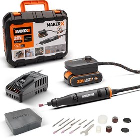Resim Worx WX739 MakerX 20 Volt 2.0 Ah Kömürsüz Profesyonel Kalem Tipi Devir Ayarlı Gravür Seti - 34 Parça Aksesuar 