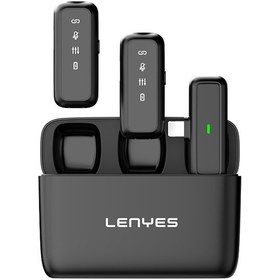 Resim Lenyes Lm201 Lightning Şarj Portlu Kablosuz Yaka Mikrofonu Siyah 