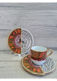 Resim River World 12 Parça 6 Kişilik Porselen Türk Kahvesi Fincan Takımı Wns Serisi Çok Renkli 