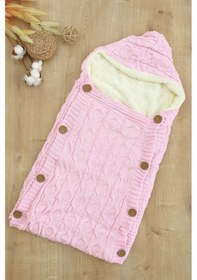 Resim Kız Bebek Düğmeli Pembe Anakucağı Kundak Stl6811 Beyaz - Fuşya 