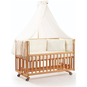 Resim Babyboom Tahterevalli Doğal Ahşap Boyasız Anne Yanı Beşik 60x120 Kademeli 