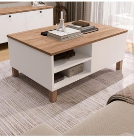 Resim Robin Home Alaska Orta Sehpa Ahşap Ayaklı Kapaklı Sepet-beyaz Beyaz 